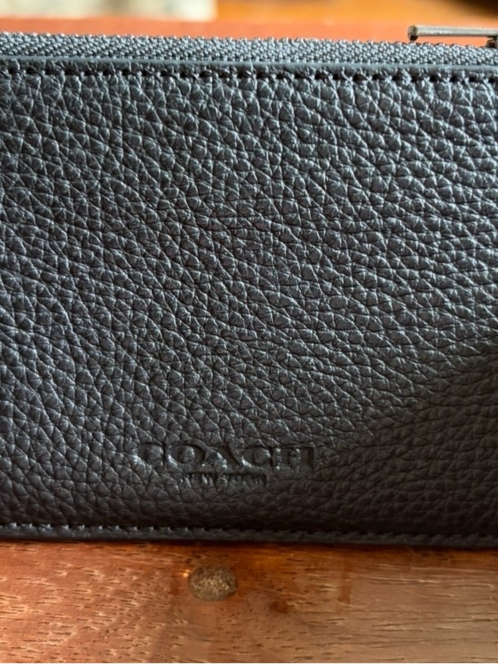 Coach Black Pebbled Leather Zip Card Wallet